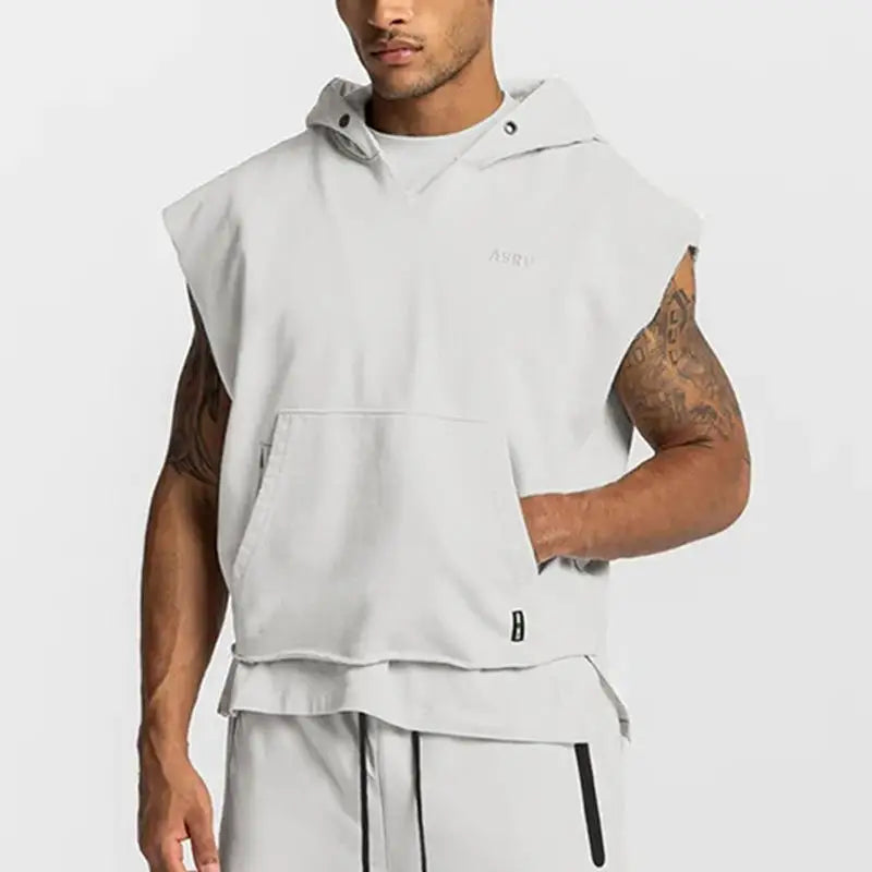 Colete Esportivo de Algodão Masculino Com Capuz