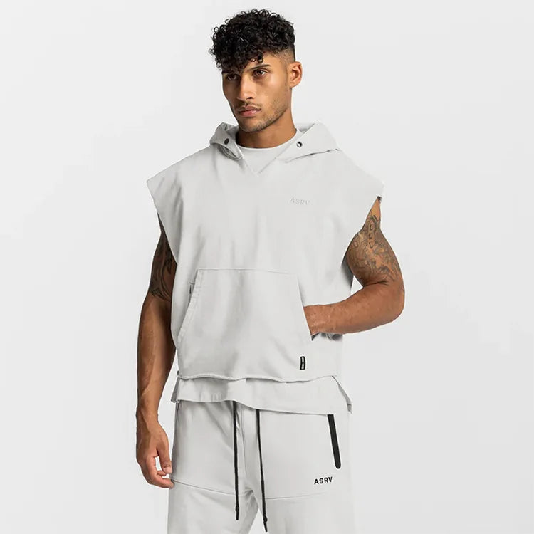 Colete Esportivo de Algodão Masculino Com Capuz
