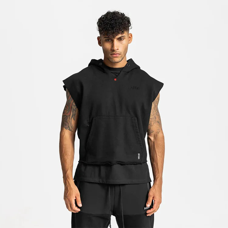 Colete Esportivo de Algodão Masculino Com Capuz