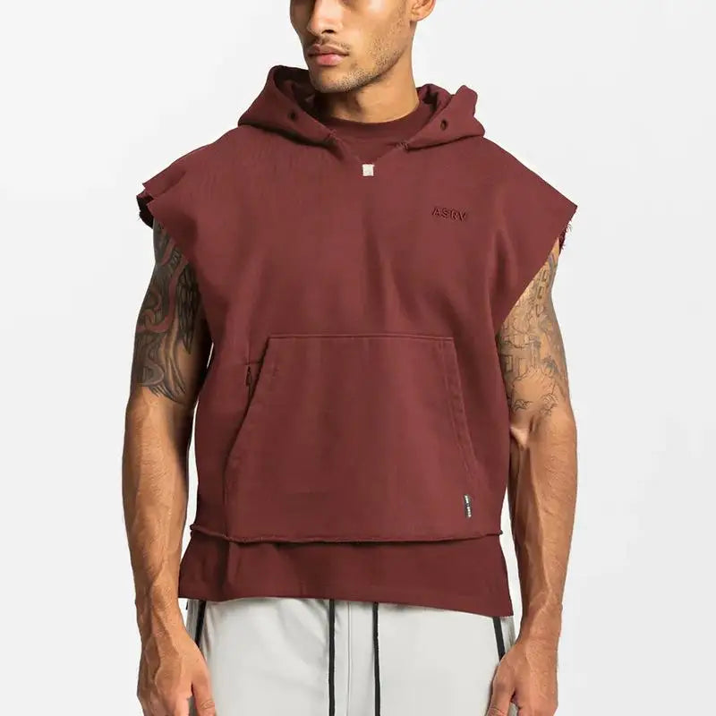 Colete Esportivo de Algodão Masculino Com Capuz