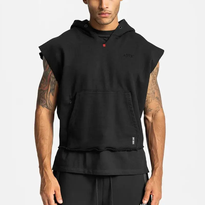 Colete Esportivo de Algodão Masculino Com Capuz