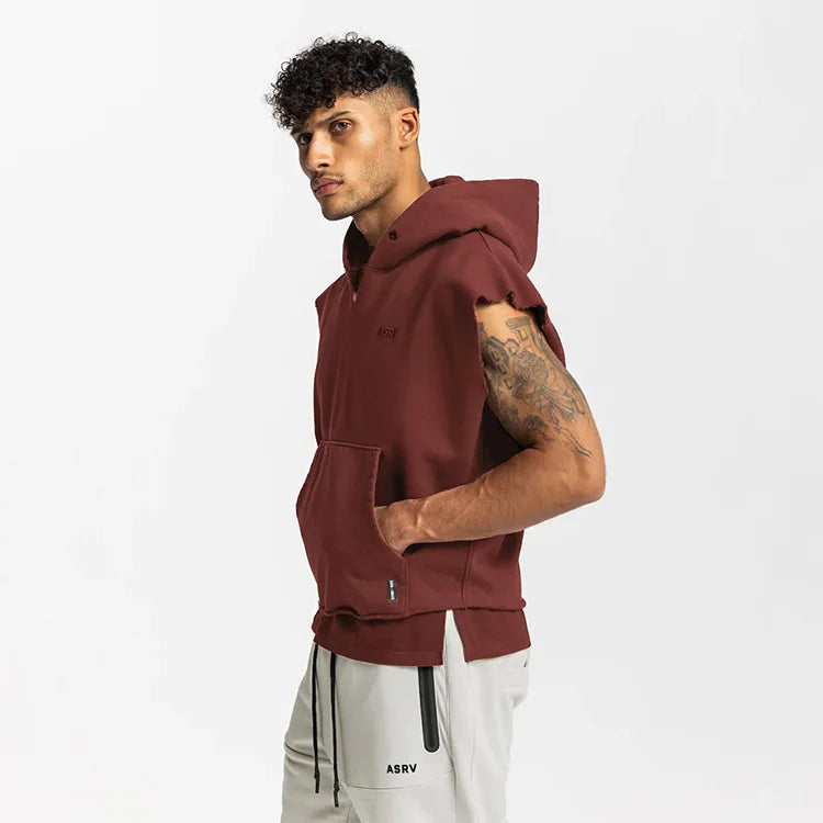 Colete Esportivo de Algodão Masculino Com Capuz